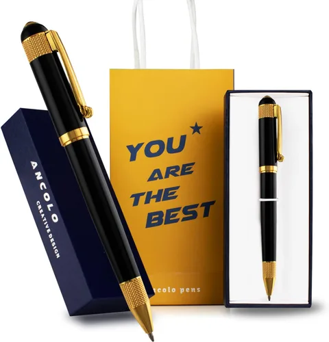 Vista 11 de Ancolo Bolígrafo de regalo personalizado, juego de regalo de negocios de lujo, bolígrafo con 2 recambios de tinta negra, cuerpo de metal