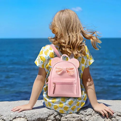 Vista 7 de Mini mochila de cuero con lentejuelas y orejas de ratón para niñas, mochila pequeña, regalo para adolescentes y niñas pequeñas, Rosado, Mochilas