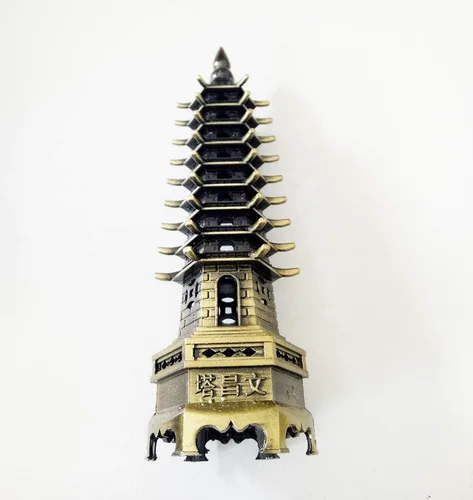 Vista 3 de Torre Wenchang de aleación de 10 pulgadas, pagoda antigua de nueve niveles para educación, crecimiento profesional y empresarial/decoración
