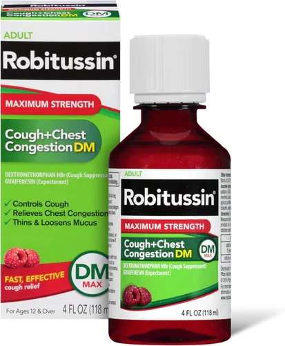 Vista 16 de Robitussin DM de máxima fuerza para la tos + congestión del pecho y máxima fuerza para la tos nocturna DM, medicamento para la tos para adultos