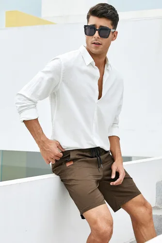 Vista 8 de JMIERR - Pantalones cortos informales para hombre, pantalones cortos de golf, pantalones chinos con cordón, de tela de sarga elástica, para verano