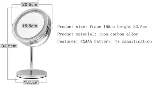 Vista 2 de Espejo de baño con luces LED iluminado para maquillaje, espejo de tocador de dos caras con aumento normal y 7X, 2 en 1