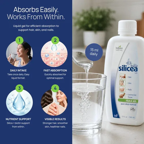 Vista 4 de Hübner - Gel de sílice original de 17 fl oz / 16.9 fl oz, paquete de 4, para cabello, piel, uñas y tejido conectivo, fórmula de gel de sílice