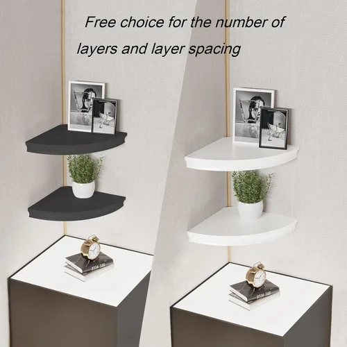 Vista 7 de HAO - Estante de esquina flotante invisible para montar en la pared, forma radial, patrón de agujero de alambre, perfecto para dormitorio, baño