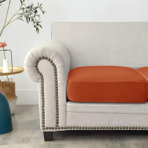 Vista 4 de OBCREAT Fundas de cojín de terciopelo elástico suave para asiento de felpa, funda de cojín gruesa con parte inferior elástica, protector de muebles