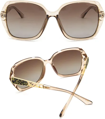 Vista 4 de LECKIRUT - Lentes de sol de gran tamaño para mujer, lentes de sol clásicos y a la moda con protección UV polarizada