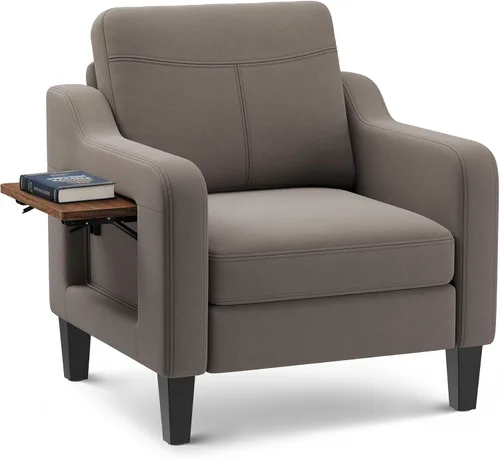 Vista 15 de Silla de acento para sala de estar, sillón moderno tapizado en lino, silla de sofá lateral de tela con estructura de madera con mesa plegable, 2