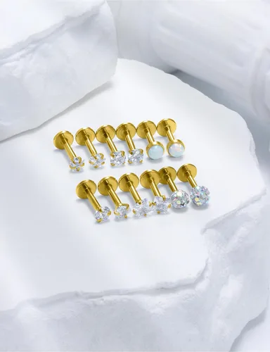 Vista 5 de Aretes de nariz de acero quirúrgico 316L con parte trasera plana de 16G, piercing de labio Medusa Labret Monroe, Tragus Forward Helix, Caracola