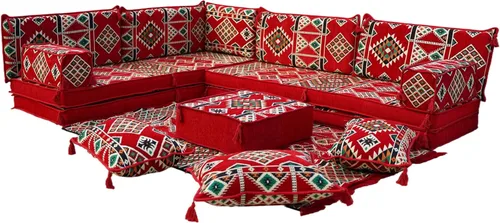 Vista 11 de arabicsofa Juego de sofás árabes tradicionales en forma de L - Sofás seccionales marroquíes - Asientos Majlis orientales para sala de estar