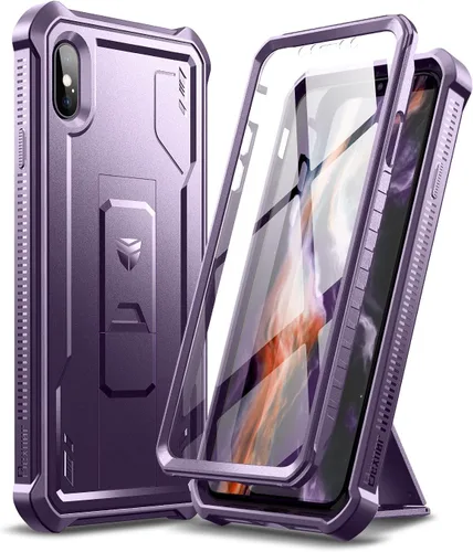 Vista 10 de Dexnor Funda para iPhone Xs Max, [Protector de pantalla y soporte integrados] Protección de grado militar resistente a prueba de golpes para iPhone