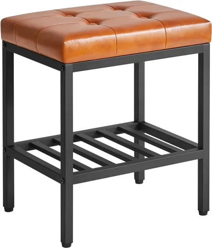 Vista 13 de IBUYKE Taburete de maquillaje rectangular con pies ajustables y espacio de almacenamiento, silla reposapiés, asiento de tocador de PU, multiusos