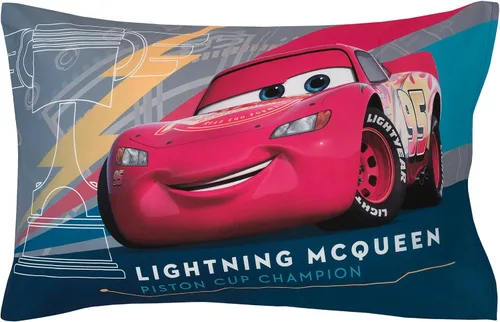 Vista 5 de Disney Cars Piston Cup Circuit - Juego de cama infantil de 4 piezas color azul, rojo y amarillo, Lightning McQueen y Mater, edredón, sábana bajera
