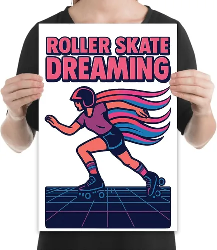 Vista 2 de Retro 80s Neonwave Skater - Home Decor - 13x19 Poster Print - Vibrant Wall Art