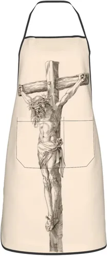 Vista 14 de Delantal de Jesús, delantales de cocina para hombres y mujeres, delantal de cocina, delantal de chef, delantales de jardín ajustables con 2 bolsillos