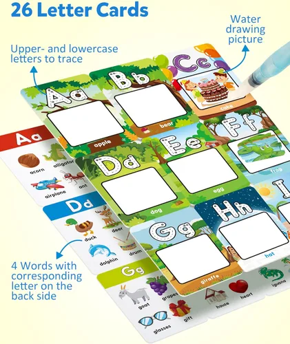 Vista 2 de Coogam Tarjetas del alfabeto para colorear al agua, pintura acuática, dibujo al agua, 26 letras ABC, juguete educativo Montessori, regalo para niños