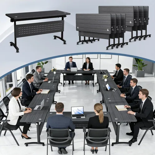 Vista 32 de Paquete de 4 mesas de conferencias plegables, mesa de entrenamiento modular Gris hierro profundo