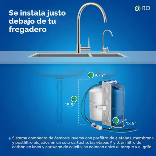 Vista 3 de Kind Water Sistema de agua potable de ósmosis inversa de 6 etapas con grifo de níquel cepillado (níquel cepillado)