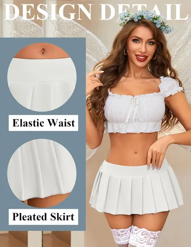 Vista 5 de Avidlove Minifalda plisada sexy para mujer, lencería con volantes para colegiala