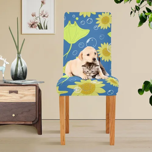 Vista 5 de Ocean Animal Starfish Sunflower Chartreuse Decorative Birthday Seat Cover for Classroom Chair for Dining Room Washable 19.7x23.6in Chair Slipcovers