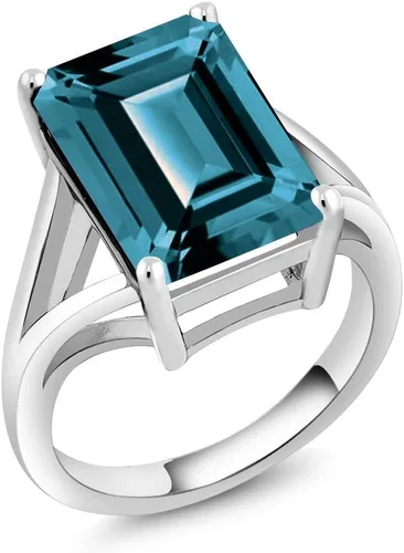 Vista 53 de Gem Stone King Anillo de compromiso solitario con piedra preciosa de corte esmeralda de 0.551 x 0.394 in para mujer, plata de ley 925, anillo