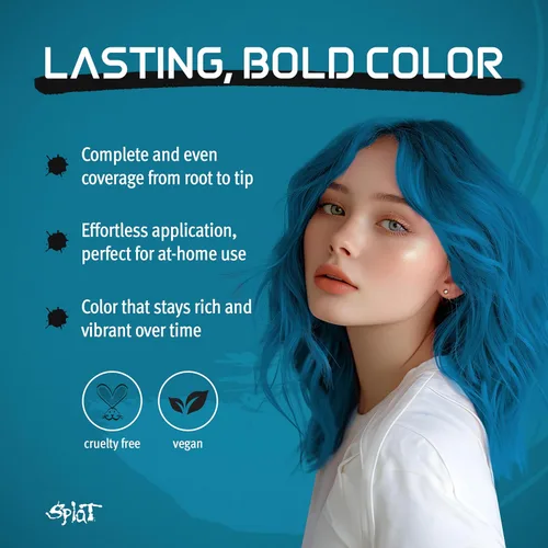 Vista 2 de Splat Kit completo de tinte para el cabello semipermanente de larga duración vegano y libre de crueldad Aqua Rush