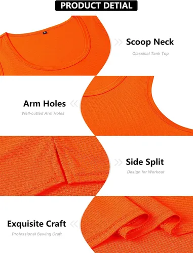 Vista 4 de KAWATA Camisetas sin mangas de neón para hombre, de secado rápido, gimnasio, culturismo, entrenamiento, camisetas sin mangas, camiseta de verano
