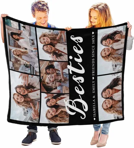 Vista 5 de InterestPrint Manta personalizada con fotos para mejor amiga, manta de cama personalizada para amiga, hermana, textos personalizados de fotos