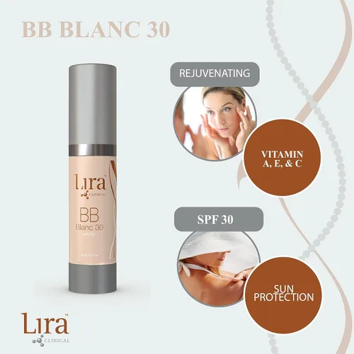 Vista 5 de Lira Clinical BB SPF 30 Crema tintada - Células madre vegetales - 0.7 onzas, Blanc 30 Full Coverage, Vitamins C & E with Antioxidants - Smooths &