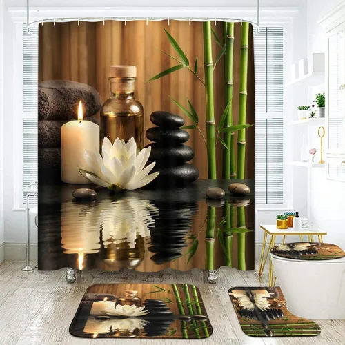 Vista 9 de ArtSocket Hermoso juego de baño de playa con cortina de ducha y accesorios de alfombras, paraíso de palmera de coco para isla de verano, cortina