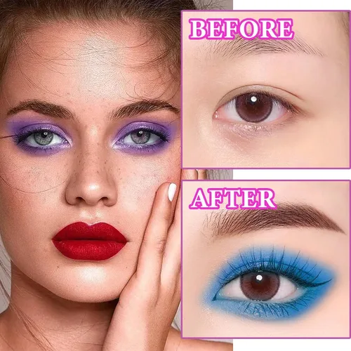 Vista 3 de Paleta de sombra de ojos morada con purpurina, paleta de maquillaje de sombra de ojos mate brillante, paleta de maquillaje altamente pigmentada