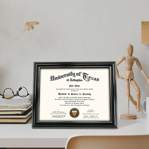 Vista 2 de GraduationMall Marco de diploma de certificado de 8.5 x 11, madera maciza y vidrio templado, acabado negro con ribete dorado