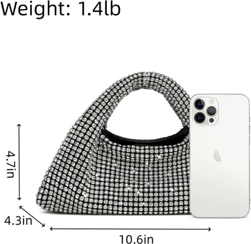 Vista 6 de UMREN Bolso de mano anudado con purpurina completa para mujer, con diamantes de imitación de cristal, bolso cruzado de noche con diamantes