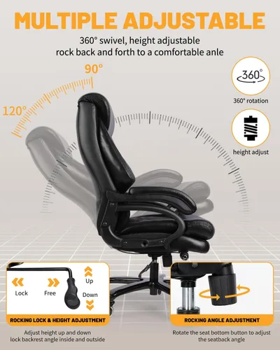 Vista 7 de Silla de oficina ejecutiva grande y alta con soporte lumbar ajustable, asiento extra ancho, silla de escritorio de computadora resistente