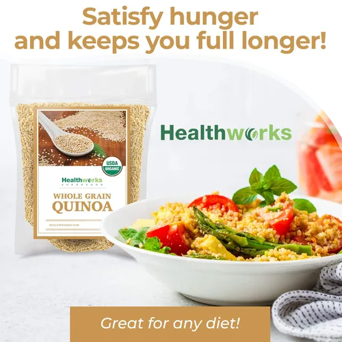 Vista 4 de Healthworks Superfoods Quinoa orgánica de grano entero blanco crudo, 80 onzas / 5 libras, proteína, fibra y hierro, origen peruano, sustituto