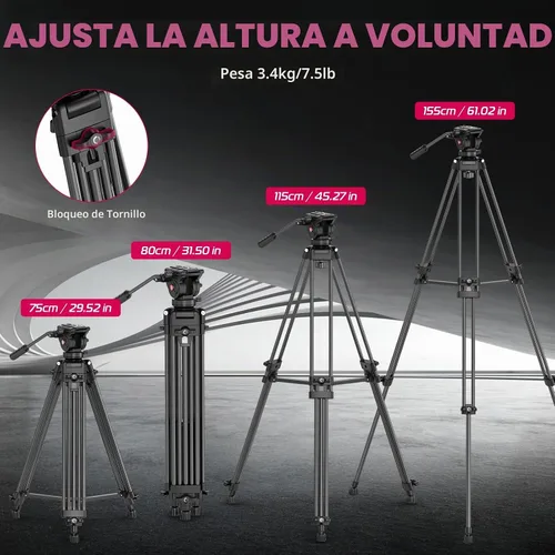 Vista 5 de ULANZI Trípode de video para cámara MT-81 con cabezal fluido de 360 grados, soporte de trípode de aleación de aluminio resistente de 61 pulgadas