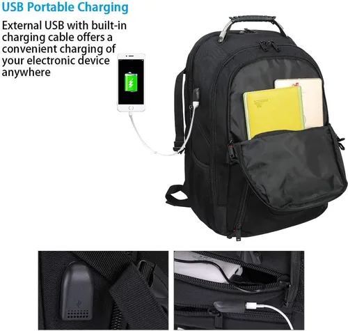 Vista 5 de Mochila para computadora portátil de 19 pulgadas Bolsa de computadora 50 L Mochila de viaje grande con puerto de carga USB