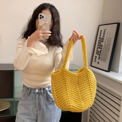 Vista 3 de ZMWL Bolsa de paja tejida para la playa para mujeres y niñas, bolso bohemio de verano, bolso cruzado de vacaciones, bolsa de ratán, bolsa de viaje