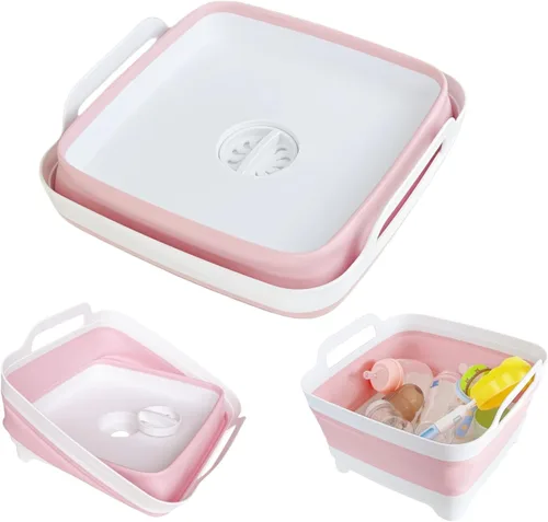 Vista 11 de GIMWA Lavabo plegable para biberones, contenedor portátil de 2.4 galones para fregadero de campamento de caravana, tina de cocina que ahorra espacio