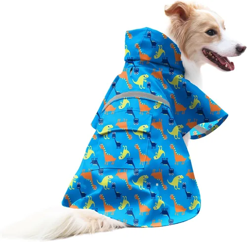 Vista 13 de NACOCO - Impermeable ajustable para perros, poncho a prueba de agua, ropa ligera para lluvia con capucha y tira reflejante, m, Azul