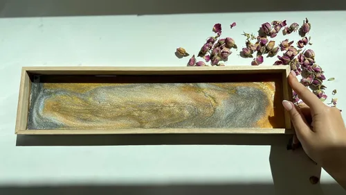 Vista 2 de Hammont Bandeja de bambú para servir de cocina, bandejas de madera ecológicas para carne, verduras, queso y charcutería, paquete de 4 bandejas