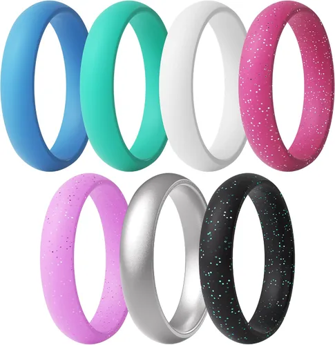 Vista 22 de ThunderFit Anillos de aniversario de silicona para mujer, 5.5 mm de ancho, 2 mm de grosor, bandas de goma de boda, paquete múltiple variado 1-12