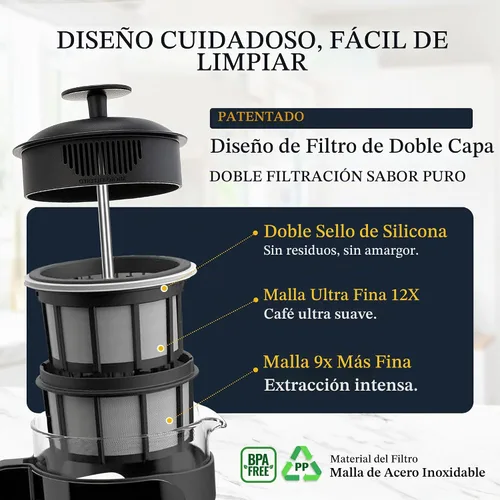 Vista 7 de ESPRO P3 Cafetera de prensa francesa, 18 oz, negro, prensa de filtro doble