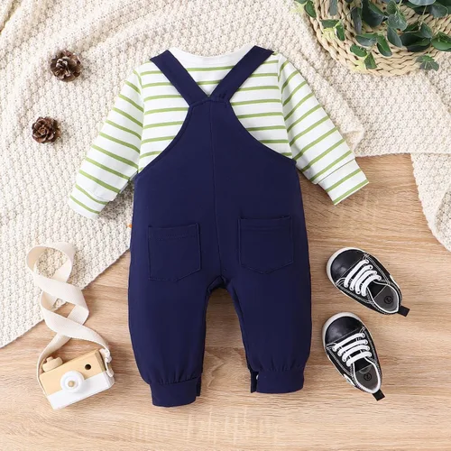 Vista 3 de TOKIAGO Conjunto de ropa de bebé para recién nacido, para otoño e invierno, a rayas, mameluco de dibujos animados, conjunto de pantalones