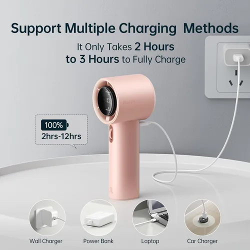 Vista 6 de Ventilador de mano JISULIFE Pro1S - Flujo de aire de última generación: hasta 12 horas de funcionamiento Rosa Iceberry