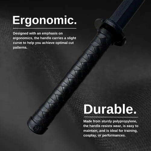 Vista 2 de E-BOGU Espada de entrenamiento de polipropileno negro (38.5") con guardamanos y tapón Katana de entrenamiento duradera