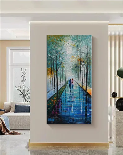 Vista 15 de Tyed Art - Pinturas al óleo de 24 x 48 pulgadas sobre lienzo, arte 100% pintado a mano, obra de arte contemporánea, obra de arte abstracta, arte