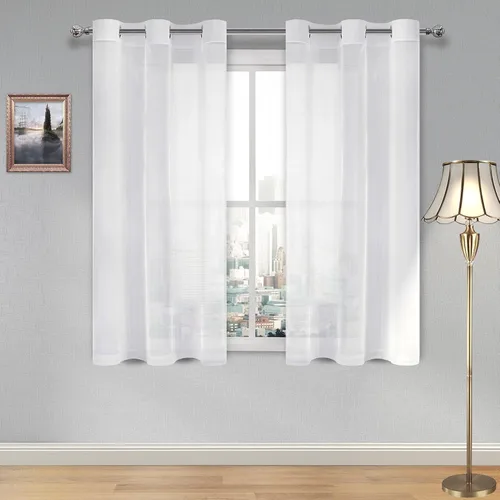 Vista 73 de DWCN Cortinas traslúcidas color verde frijol para sala de estar y dormitorio - Cortinas voile con aspecto de lino sintético con ojales en la parte