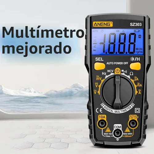 Vista 3 de Probador de multímetro digital, medidor de prueba de amplificador de voltios ohmios, voltímetro de CA CC y probador de voltaje de diodo de prueba