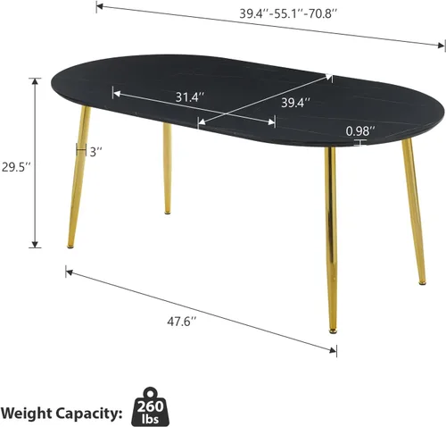 Vista 2 de Mesa de comedor redonda extensible de 70 pulgadas para 4 y 6 pulgadas, moderna mesa de comedor ovalada, mesa de comedor grande expandible