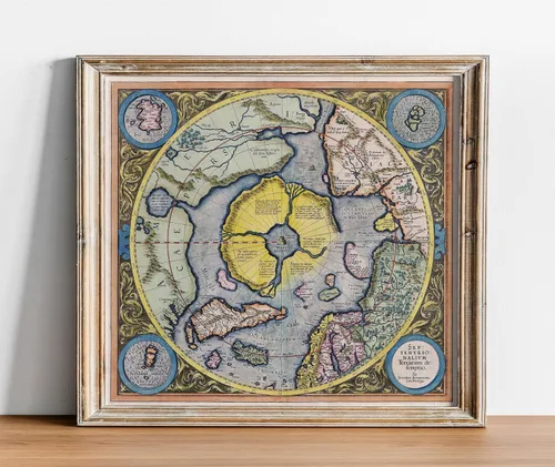 Vista 10 de Mercators 1595 - Póster artístico de pared con diseño de mapa de la tierra plana de las regiones del polo norte Septentrionalium Terrarum, póster